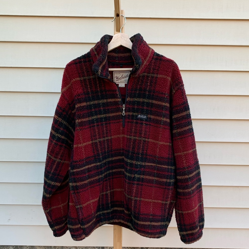 Woolrich Pullover Zip up Fleece Red Plaid (L)